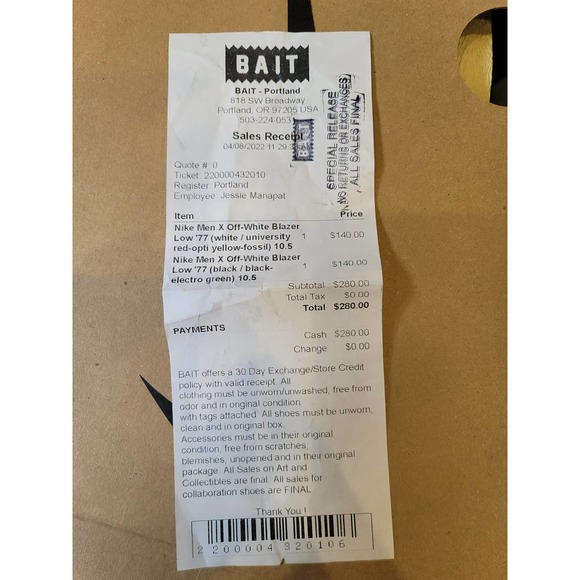 Nike Offwhite blazer low white size 10.5 main image 10